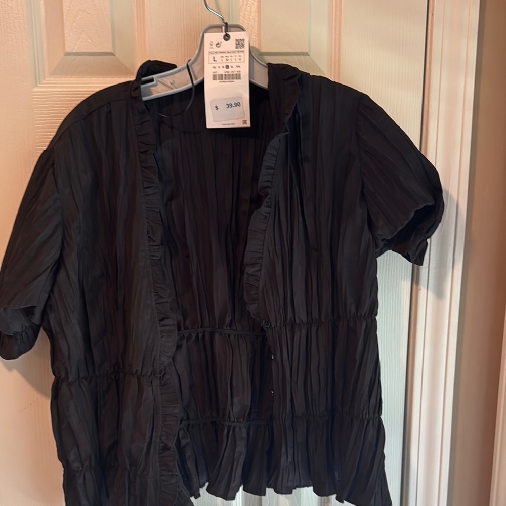 Zara Elegant Black Pleated Blouse